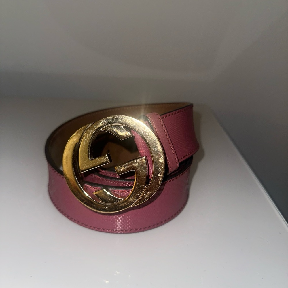 Gucci Pink Belt with Gold Logo Buckle 100% Authentic